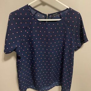 Blue with pink poke dots shirt